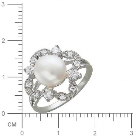 Кольцо с жемчугом, фианитами из серебра (арт. 349321)