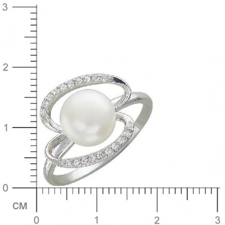 Кольцо с жемчугом, фианитами из серебра (арт. 349330)