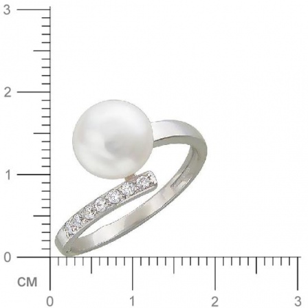 Кольцо с жемчугом, фианитами из серебра (арт. 349339)