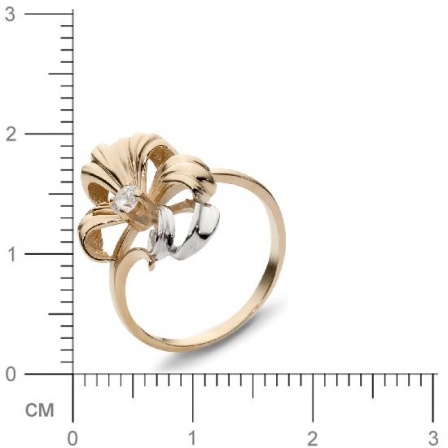 Кольцо Цветок с 1 фианитом из красного золота  (арт. 350930)