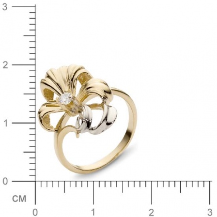 Кольцо Цветок с 1 фианитом из жёлтого золота  (арт. 351110)