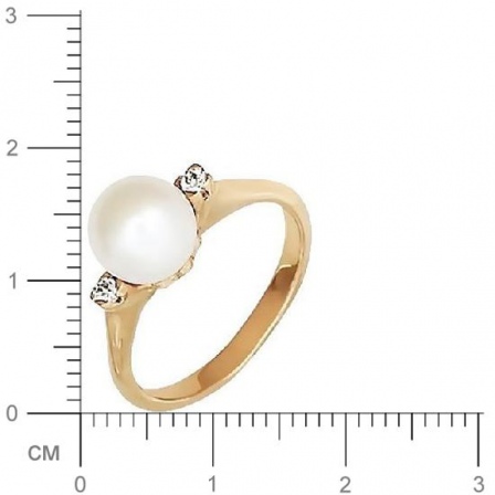 Кольцо с 1 жемчугом, 2 фианитами из красного золота  (арт. 351214)