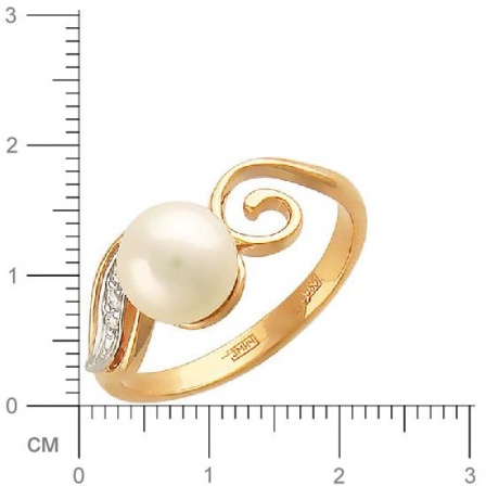 Кольцо с 1 жемчугом, 3 фианитами из красного золота  (арт. 351220)