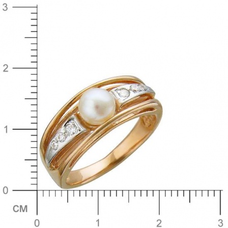 Кольцо с 1 жемчугом, 6 фианитами из красного золота  (арт. 351232)