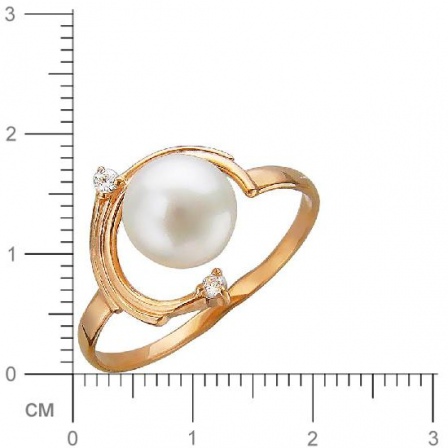 Кольцо с 1 жемчугом, 2 фианитами из красного золота  (арт. 351243)