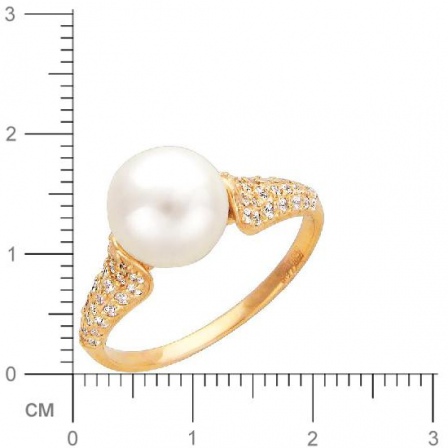 Кольцо с 1 жемчугом, 52 фианитами из красного золота  (арт. 351247)