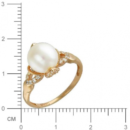 Кольцо с 1 жемчугом, 64 фианитами из красного золота  (арт. 351248)