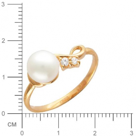 Кольцо с 1 жемчугом, 2 фианитами из красного золота  (арт. 351249)