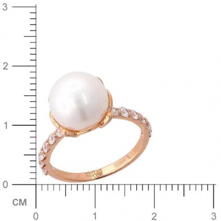 Кольцо с 1 жемчугом, 28 фианитами из красного золота  (арт. 351251)