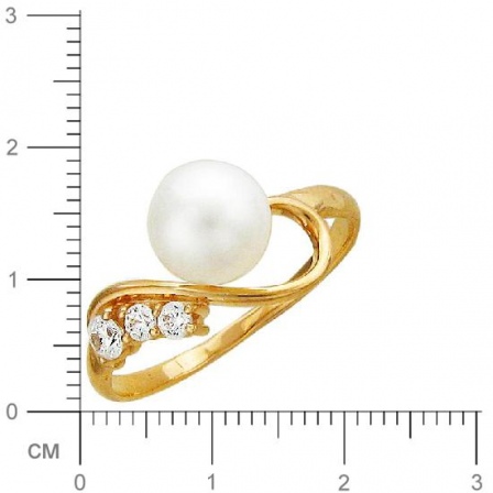 Кольцо с 1 жемчугом, 3 фианитами из красного золота  (арт. 351252)