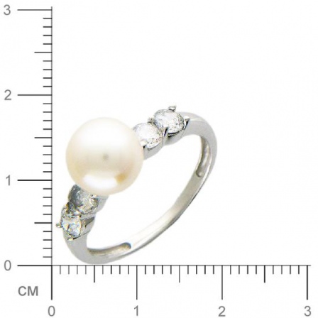 Кольцо с 1 жемчугом, 4 фианитами из белого золота  (арт. 351274)