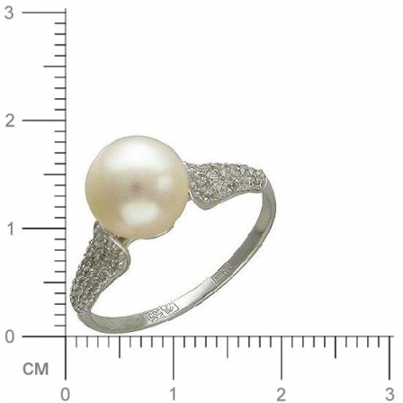 Кольцо с 1 жемчугом, 52 фианитами из белого золота  (арт. 351275)