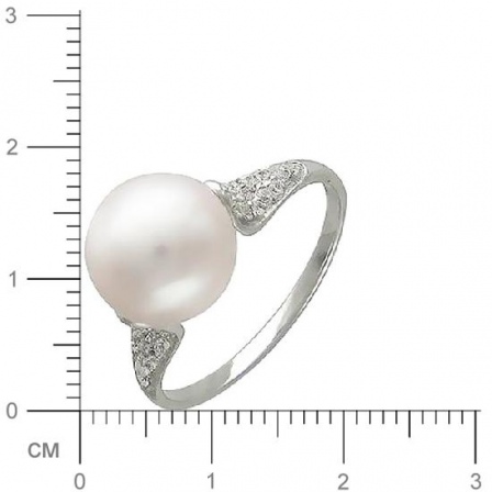 Кольцо с 1 жемчугом, 34 фианитами из белого золота  (арт. 351282)