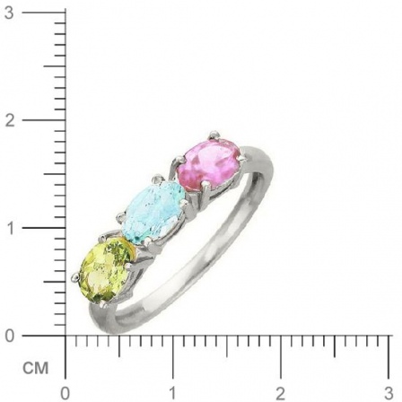 Кольцо с 1 аметистом, 1 топазом, 1 хризолитом из белого золота  (арт. 351289)