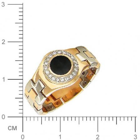 Кольцо с 1 ониксом, 20 фианитами из комбинированного золота  (арт. 351315)