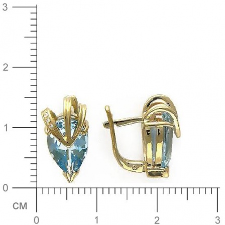 Серьги с 2 топазами, 10 фианитами из жёлтого золота  (арт. 353234)
