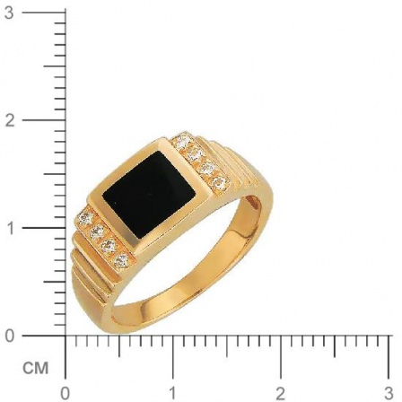 Кольцо с 1 ониксом, 8 фианитами из красного золота  (арт. 353454)