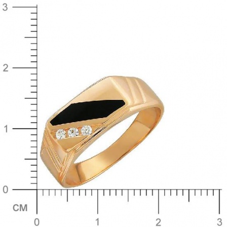 Кольцо с 1 ониксом, 3 фианитами из красного золота  (арт. 353465)