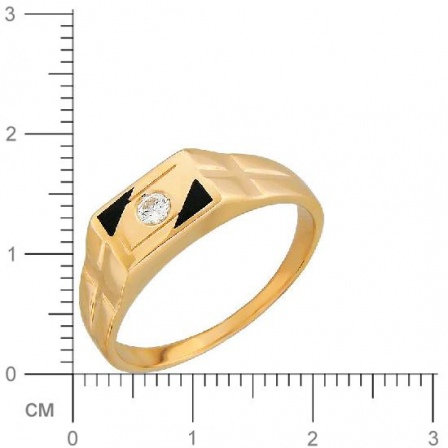 Кольцо с 2 ониксами, 1 фианитом из красного золота  (арт. 353473)