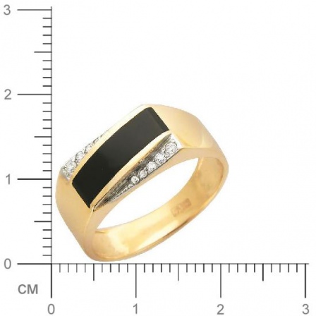 Кольцо с 1 ониксом, 10 фианитами из красного золота  (арт. 353479)