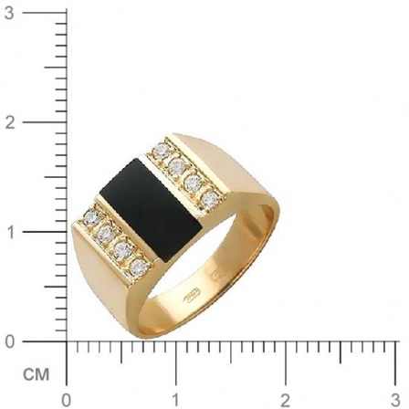 Кольцо с 1 ониксом, 8 фианитами из красного золота  (арт. 353485)
