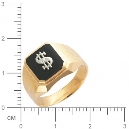 Кольцо доллар с 1 ониксом, 1 фианитом из комбинированного золота  (арт. 353518)