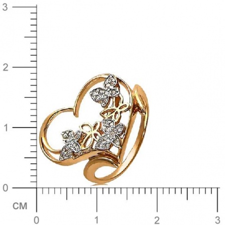 Кольцо бабочки в сердце с 27 фианитами из красного золота  (арт. 354102)