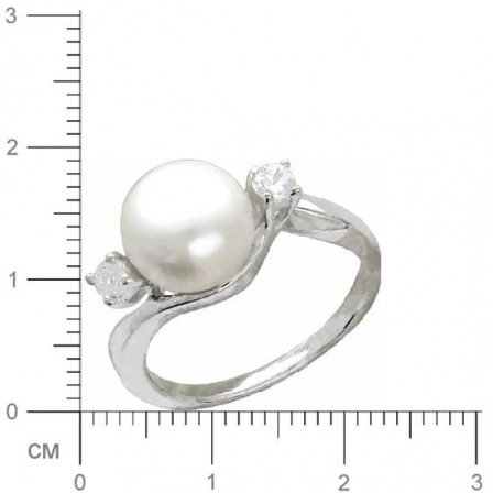 Кольцо с жемчужинами, фианитами из серебра 925 пробы (арт. 356470)