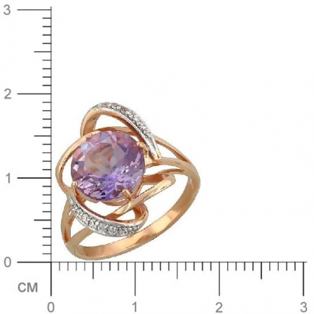 Кольцо с 1 аметистом, 16 фианитами из красного золота  (арт. 357464)