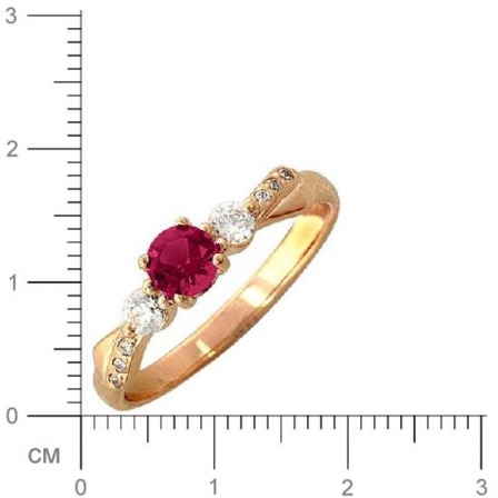 Кольцо с 1 рубином, 8 фианитами из красного золота  (арт. 358476)