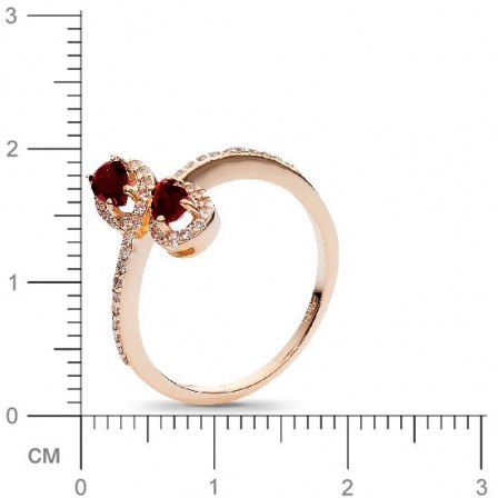 Кольцо с 2 гранатами, 48 фианитами из красного золота  (арт. 358484)