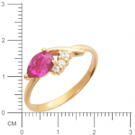 Кольцо с 3 фианитами, 1 шпинелью из красного золота  (арт. 359315)