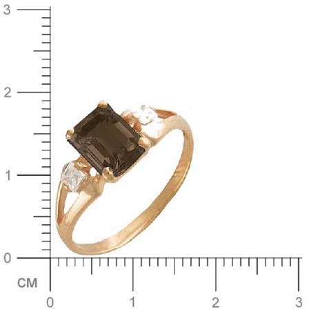Кольцо с 1 раухтопазом, 2 фианитами из красного золота  (арт. 359352)