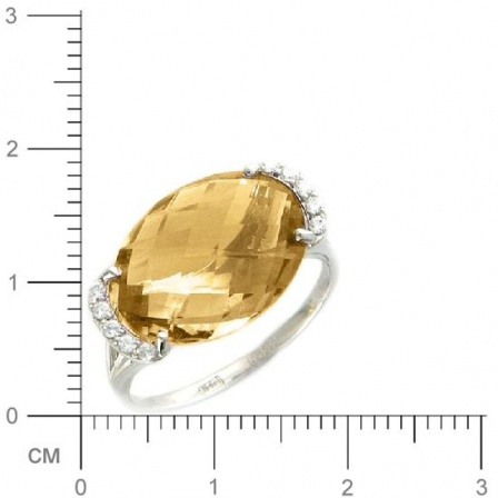 Кольцо с 1 кварцем, 10 фианитами из белого золота  (арт. 359434)
