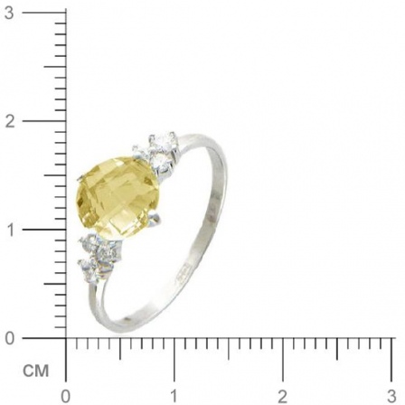 Кольцо с 1 кварцем, 6 фианитами из белого золота  (арт. 359436)