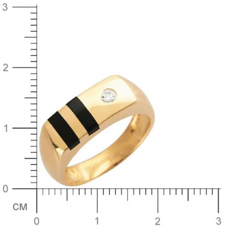 Кольцо с 2 ониксами, 1 фианитом из красного золота  (арт. 359892)