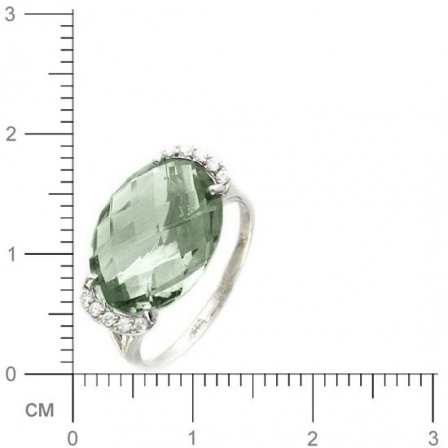 Кольцо с 1 празиолитом, 10 фианитами из белого золота  (арт. 361197)