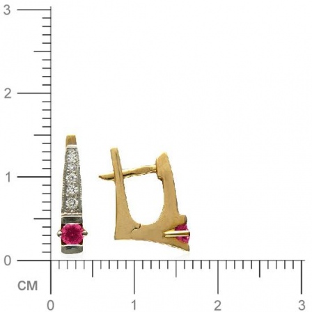Серьги с 10 бриллиантами, 2 рубинами из красного золота  (арт. 361907)
