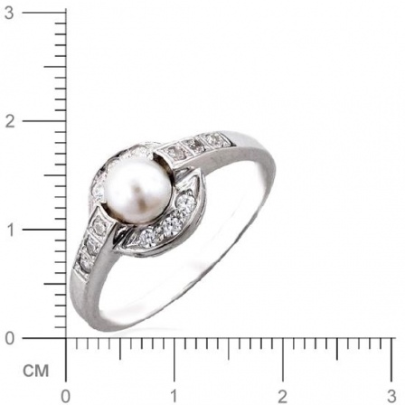 Кольцо с 1 жемчугом, 12 фианитами из серебра 925 пробы (арт. 362052)