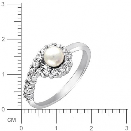 Кольцо с 1 жемчугом, 17 фианитами из серебра 925 пробы (арт. 362072)