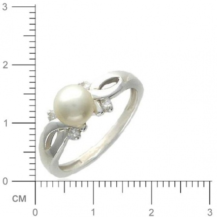 Кольцо с 1 жемчугом, 4 фианитами из серебра 925 пробы (арт. 362075)