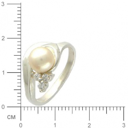 Кольцо с 1 жемчугом, 3 фианитами из серебра 925 пробы (арт. 362077)