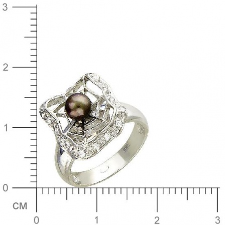 Кольцо с 1 черным жемчугом, 16 фианитами из серебра 925 пробы (арт. 362080)