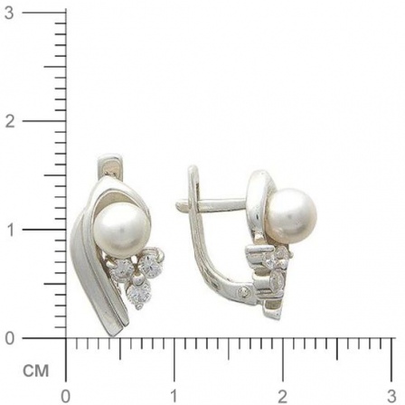 Серьги с 2 жемчужинами, 6 фианитами из серебра 925 пробы (арт. 362312)