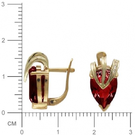 Серьги с 2 гранатами, 10 фианитами из комбинированного золота  (арт. 362320)