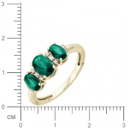 Кольцо с 10 бриллиантами, 3 изумрудами из жёлтого золота  (арт. 363417)
