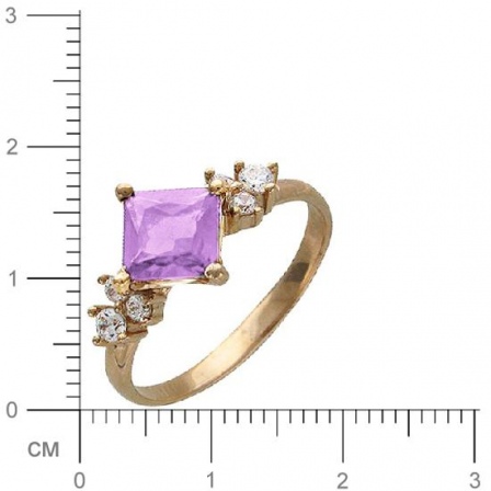 Кольцо с 1 аметистом, 6 фианитами из красного золота  (арт. 363763)