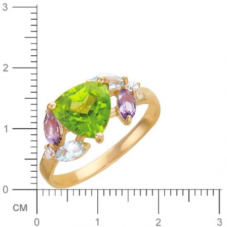 Кольцо с 1 аметистом, 2 топазами, 2 фианитами, 2 хризолитами из красного (арт. 363778)
