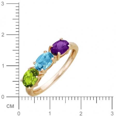Кольцо с 1 аметистом, 1 топазом, 1 хризолитом из красного золота  (арт. 363788)