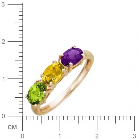 Кольцо с 1 аметистом, 1 хризолитом, 1 цитрином из красного золота  (арт. 363790)